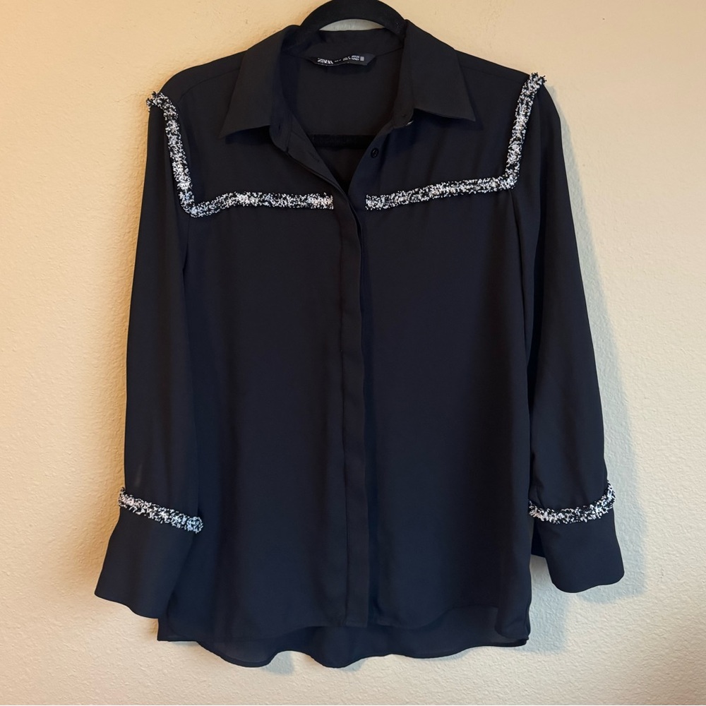 Zara tweed button down shirt